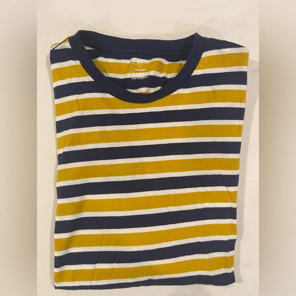 Jcrew men large Shirt - Navy and Yellow stripped t-shirts pullover slim